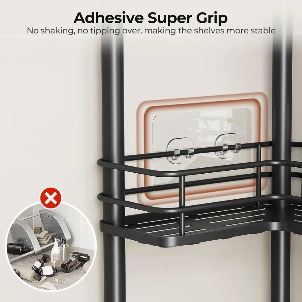 4-Tier Corner Shower Caddy Organizer with Toothbrush Holder, Large Spacing Floor Shelf Rack Storage Stand for Bathroom and Kitch