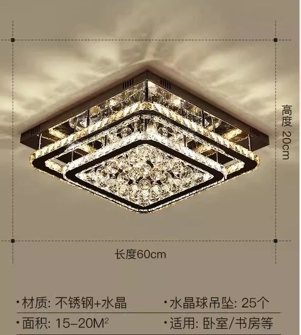 Modern Fancy Crystal LED Flush Mount Ceiling Light Fixture Stepless Dimming for Office Living Room Luces Living Room Decoration