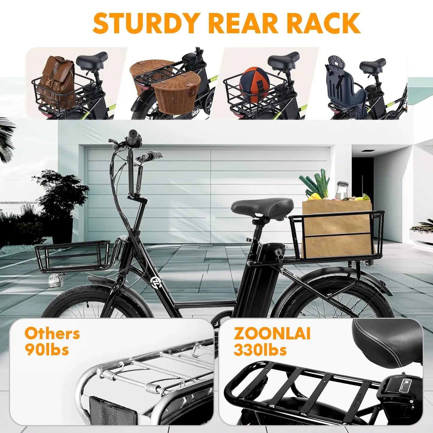 6Msks 750W Powerful Electric Bike, 26Mph 60Nm Torque, 20-Inch Fat Tire All-Terrain E-Bike, 330Lbs Sturdy Rear Rack, 32 Miles Range