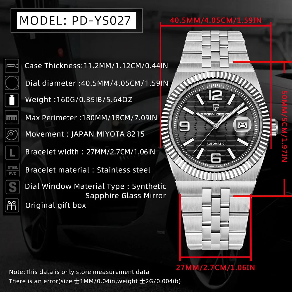 2025 New  PAGANI DESIGN 3D Rhombus Dial Luxury Automatic Watch For Men Stainless steel Mechanical Wrist watches Sapphire crystal