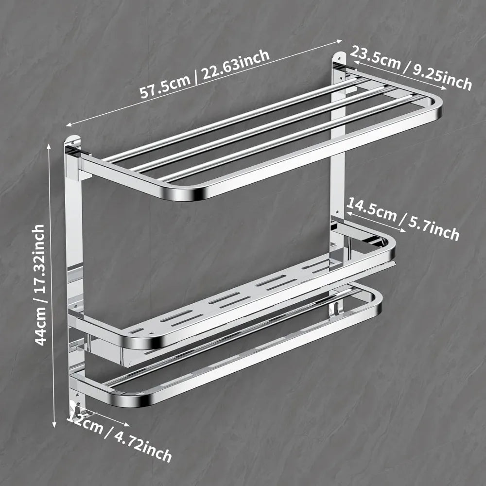 Collapsible Wall Mount 22.8 Inch Stainless Steel Towel Rack for Bathroom and Lavatory, No Drill Required Towel Hanger Bar