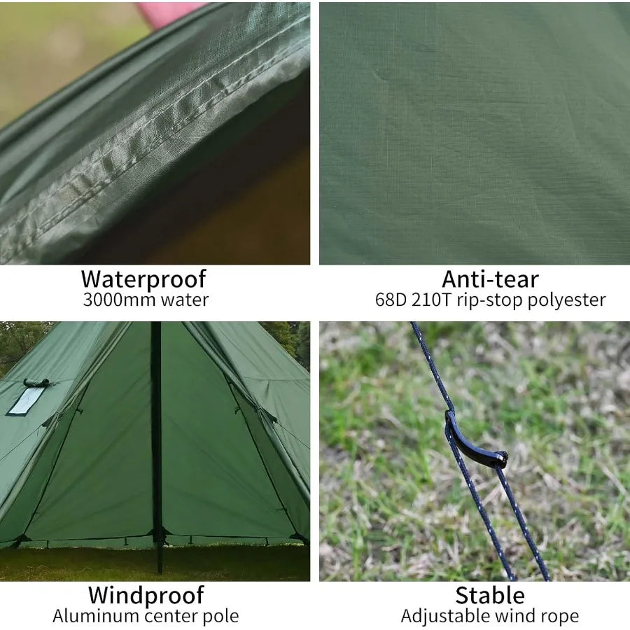Hot Tent with Stove Jack and Snow Skirt 6.898.53ft Standing Room 25 Person Tipi Tent for Family Hiking Fishing Hunting Backpack