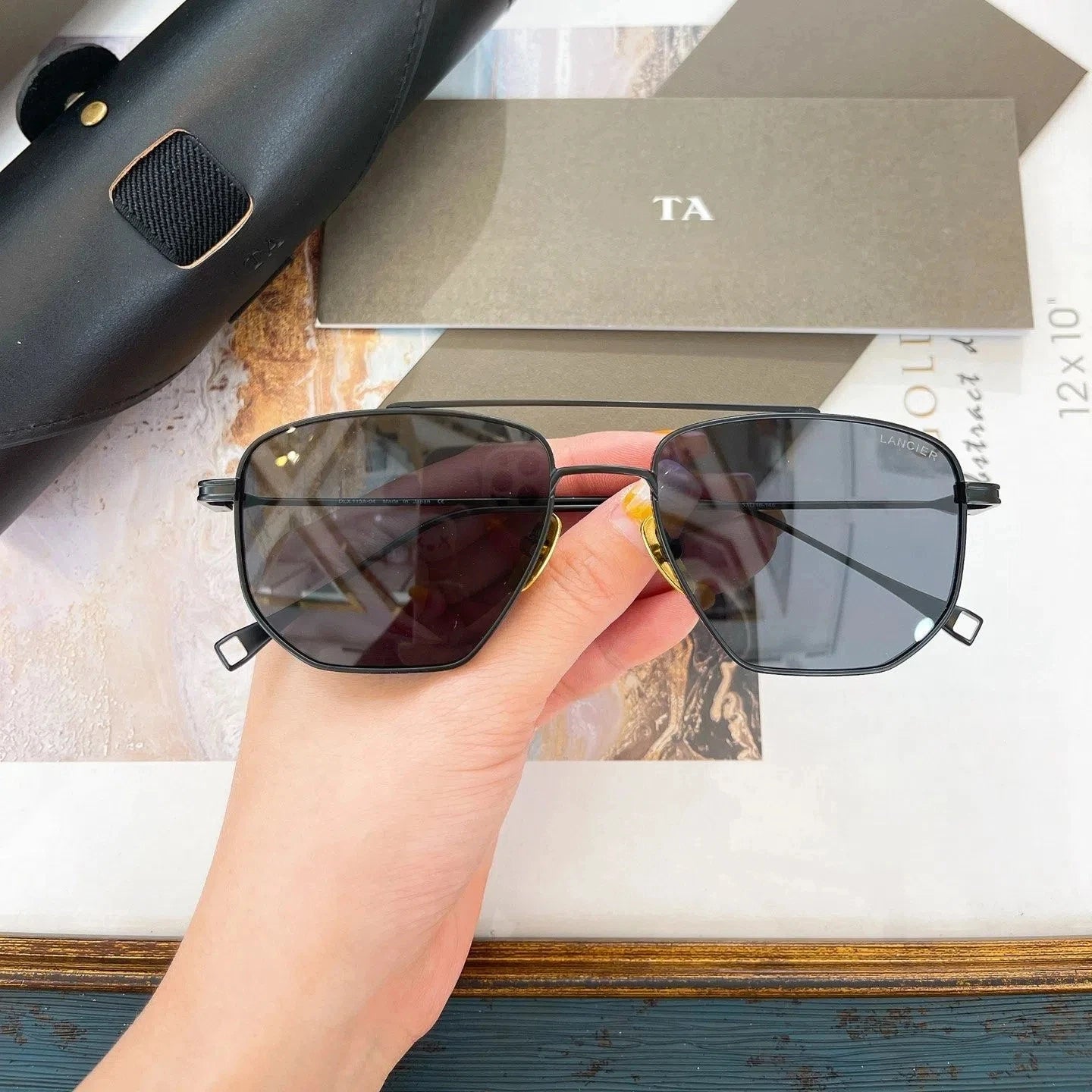 Original For LIANGCHENDIT DT LANCIER DLX115A Alloy Frame Men Sunglasses Casual Classic UV Dark Green Lens Women Couple Eyewear