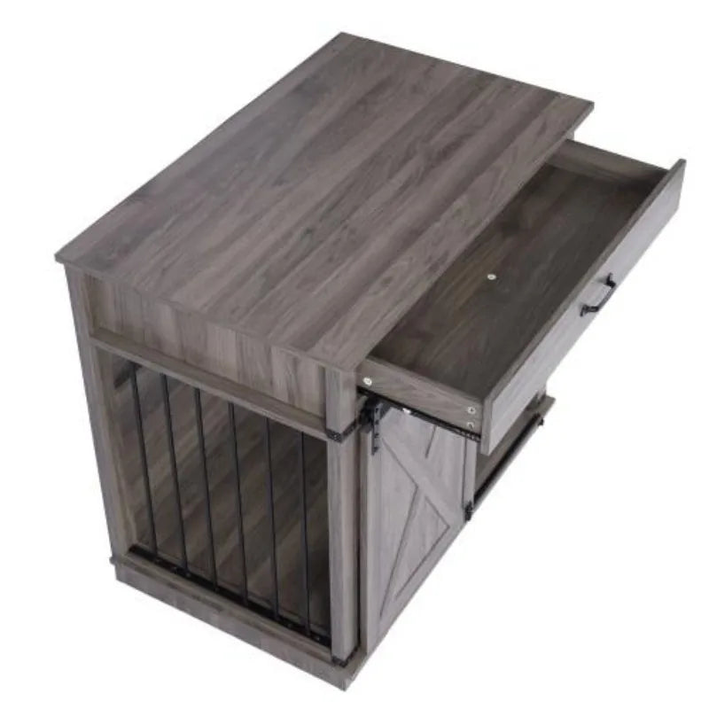 Single Pull Indoor Pet Cage SG Wood Stainless Steel Dog Kennel Modern Gray Kennel Furniture Pull Out Design For Medium Large Dog