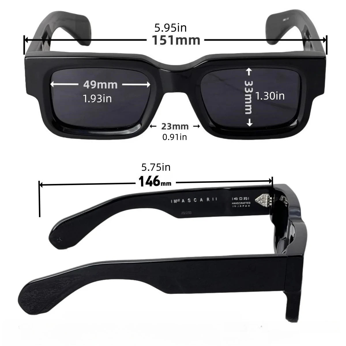 Luxury Unisex Rectangle Sunglasses Men Women Thick Acetate ASCARI New Fashion Polarized UV400 Oversized Trendy Eyewear