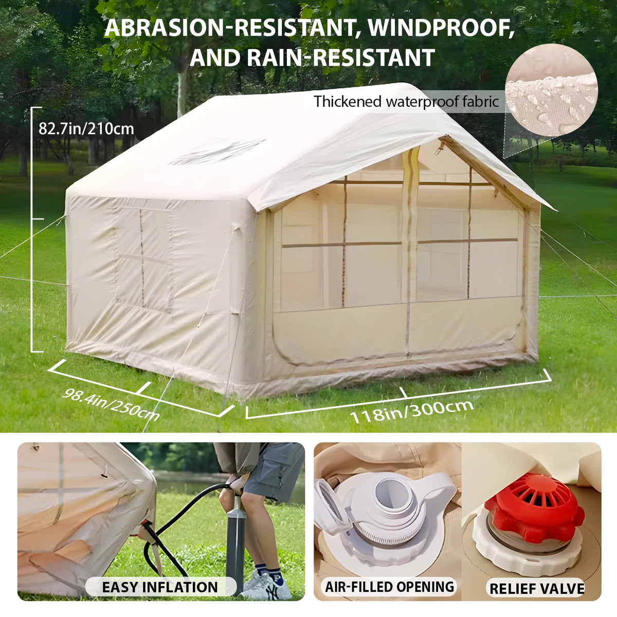 Inflatable Camping Tent, 4 Season Waterproof and Winderproof Air Tent, Easy Setup Luxury Glamping House for Family