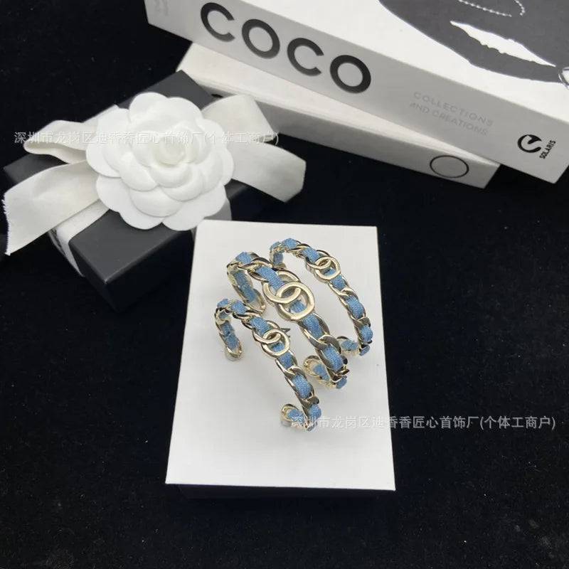 New Denim Blue Open Three-piece Bracelet Fashion Three-in-one Niche Design Temperament Bracelet