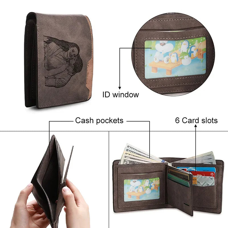 Customized Picture Name Wallets for Men Personalized Photo Man Wallet Gift for Father's Day Valentines Birthday Gift for Husband