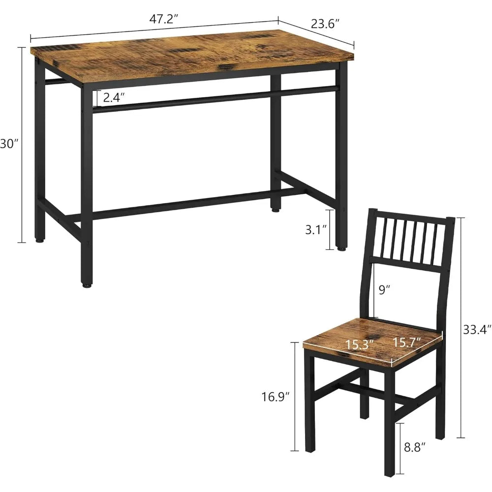 47.2 Inch Dining Table Set for 4,Industrial Table with 4 Curved Chairs Set,5-Piece Rectangular Kitchen Table Set for Dining