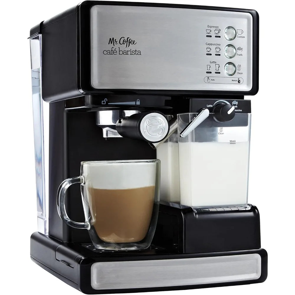 Mr. Coffee Espresso and Cappuccino Machine Stainless Steel Programmable Coffee Maker with Automatic Milk Frother 15-Bar Pump Ide