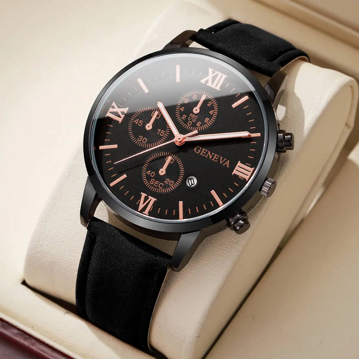 Fashion Roma Dial Men's Watch Casual Leather Strap Men Business Watches Analog Quartz Wristwatches with Calendar（Without Box）