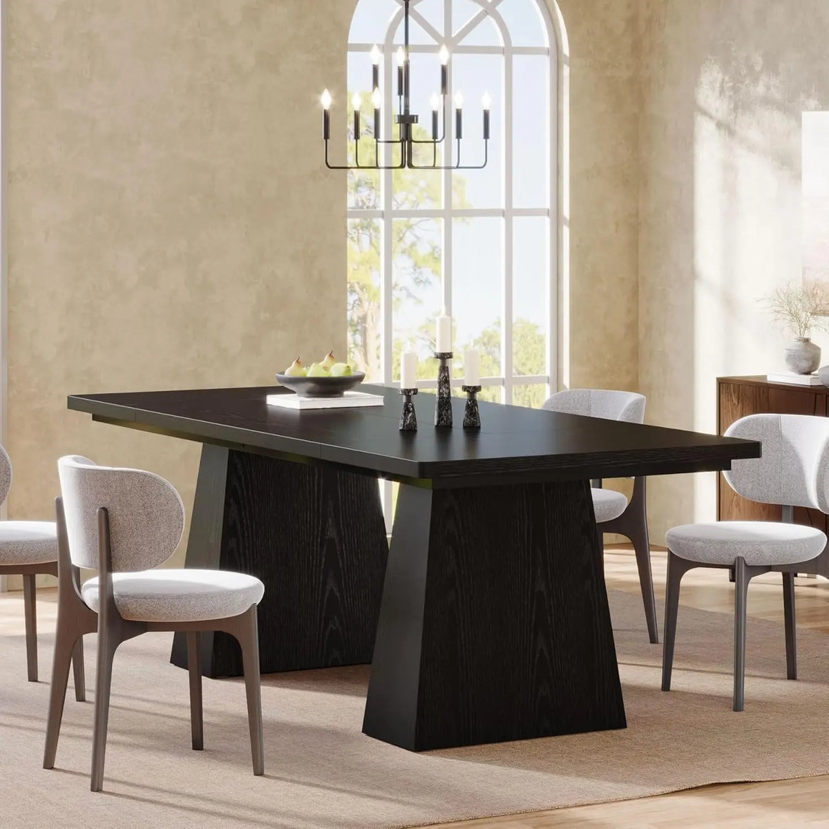 LITTLE TREE Dining Table for 6,Farmhouse Wood Dinner Rectangular Table with Double Pedestal, 63" L x 31.5" W x 30" H