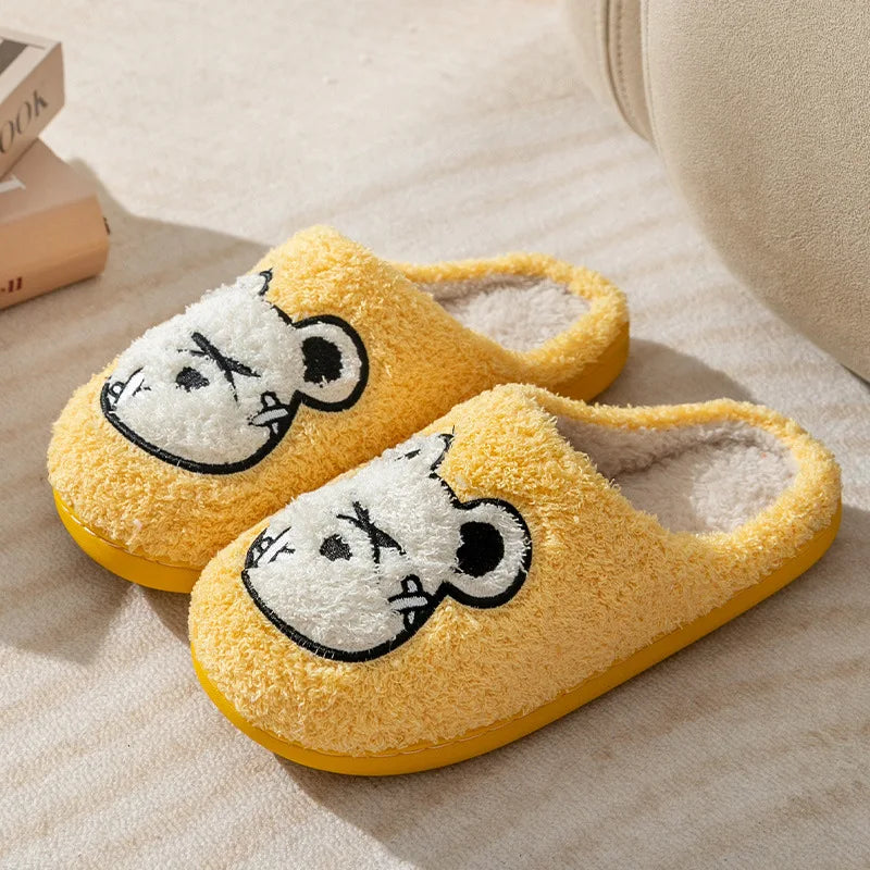 Cute Bear Pattern Home Slippers Soft Plush Cozy House Slippers Anti-skid Slip-on Shoes Indoor For Men Winter Shoes New