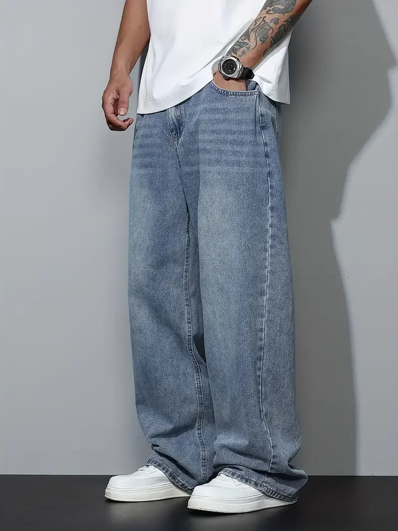Men's Baggy Jeans Relaxed Fit Loose Straight Leg Trousers for Casual Streetwear Daily Oversized Denim Pants