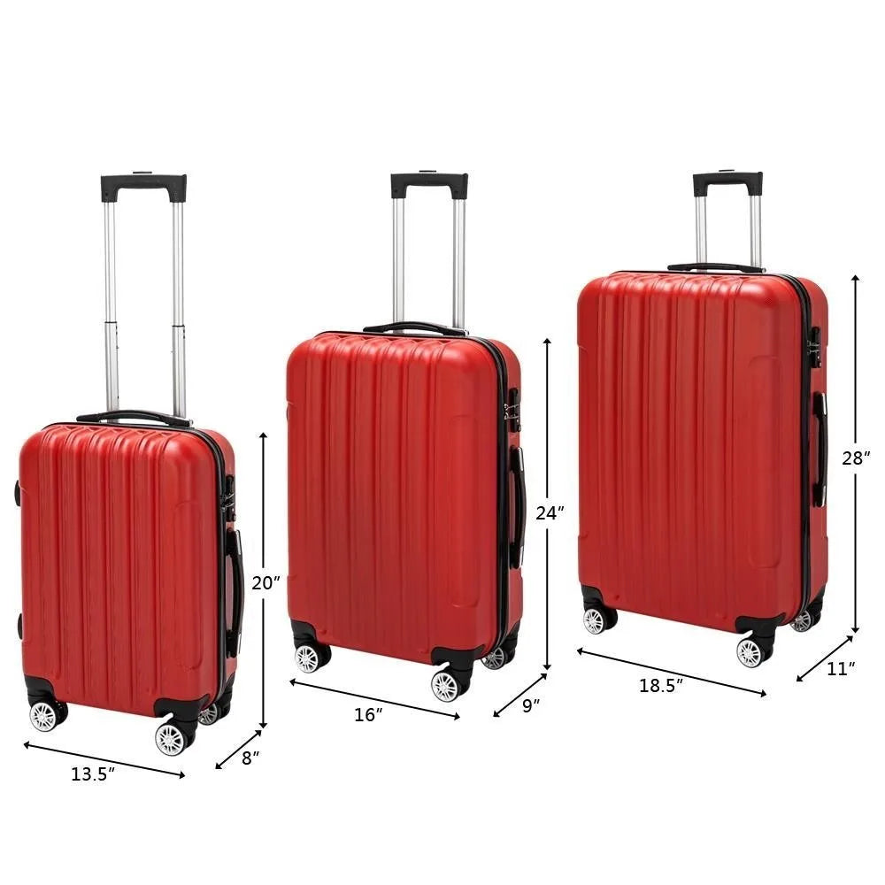 20"/24"/28" Luggage Sets Suitcase Bags Lightweight 3-in-1 ABS Trolley Case Red