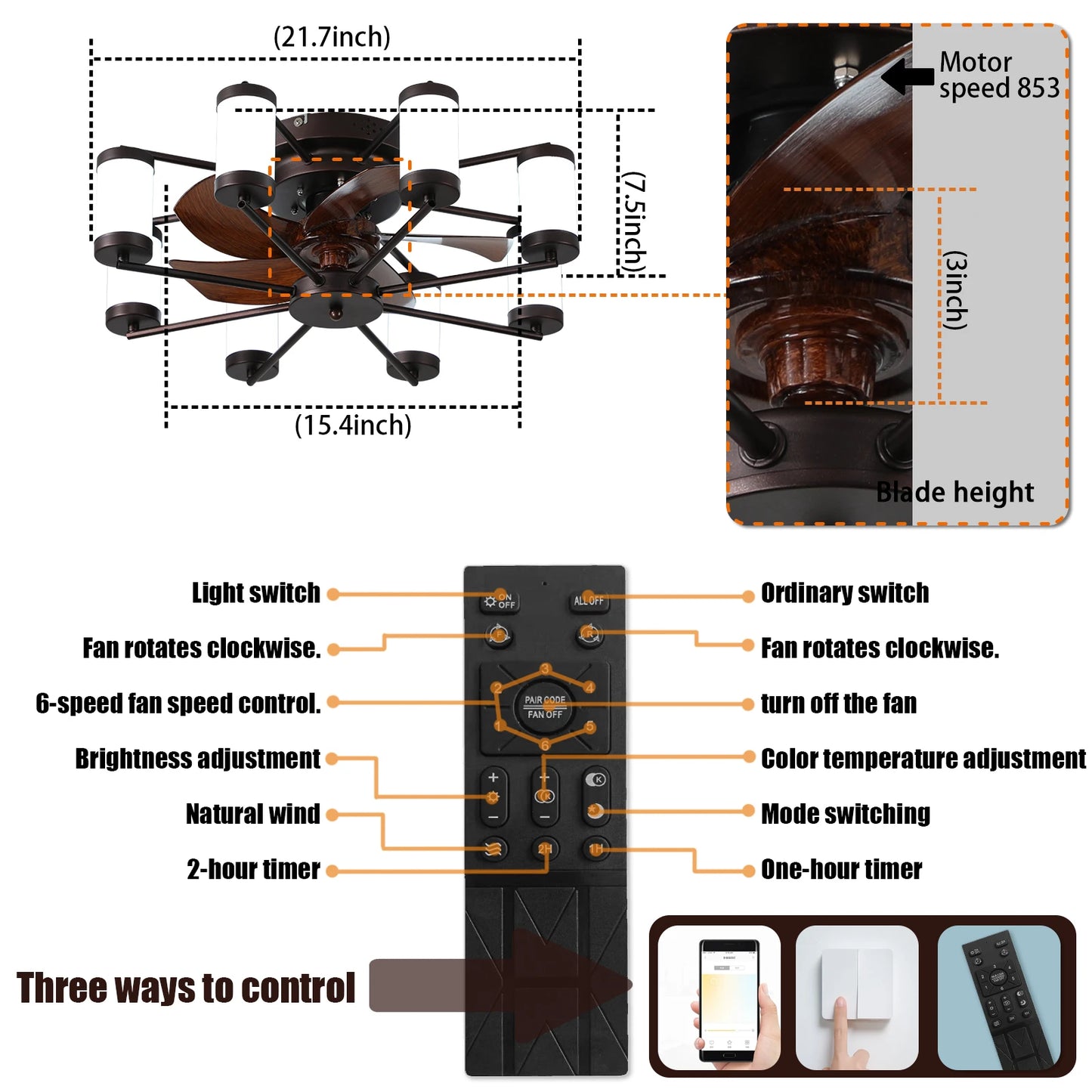 Modern Ceiling Fan with LED Light – 5-Blade Fan and Cylindrical Light Fixtures for Bedroom, Living Room, and Home Décor