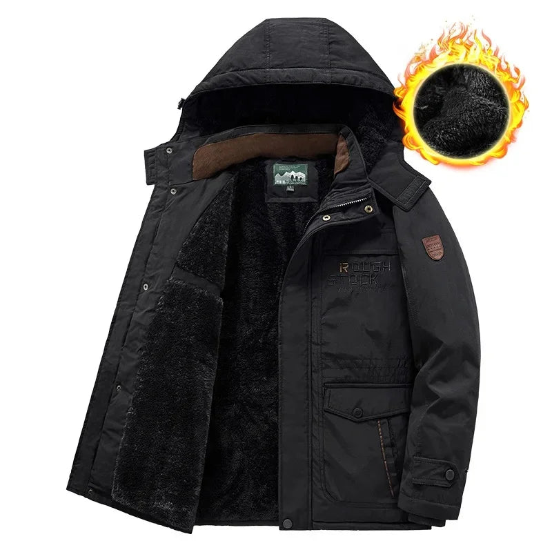 Thickened Fleece Men's Cotton Jacket Warm Casual Long Outdoor Coat Autumn Winter New Style Leisure Padded Trench Coat