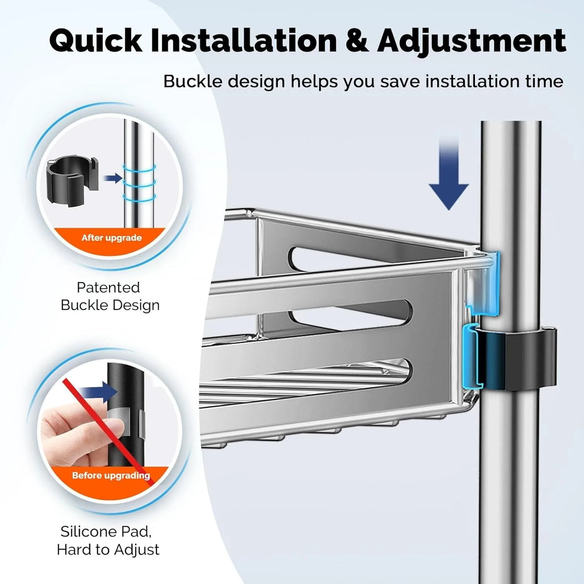 Corner Shower Caddy Tension Pole: Quick Installation 4-Tier Rustproof Bathroom Organizer Shelves for Bathtub Shampoo Storage