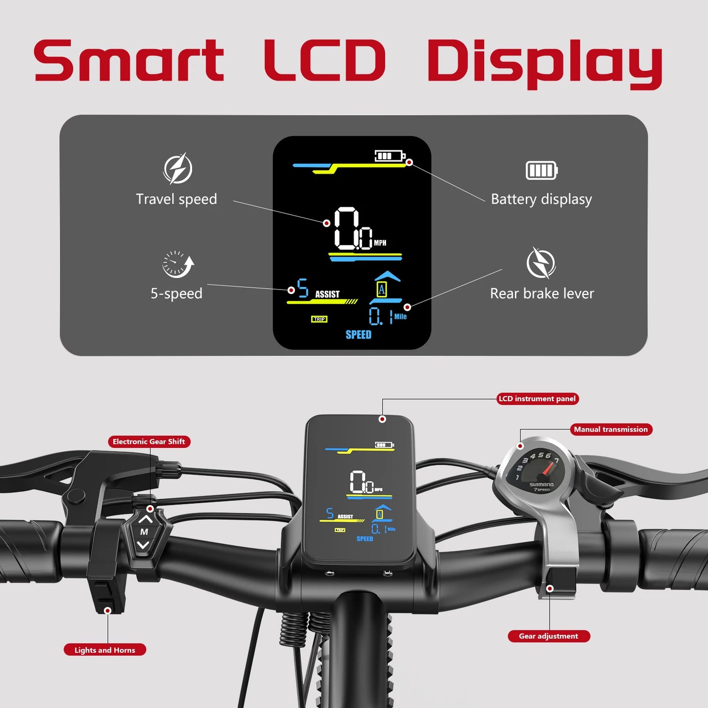26 inch electric mountain bike, 10.4AAh/13Ah detachable battery, SHIMANO 7speed, peak 1000W brushless silent motor, 25MPH,E-bike
