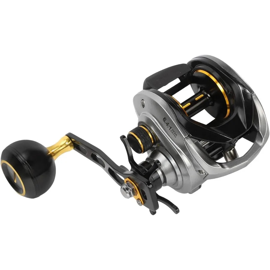 Baitcaster Reels with 6.4:1 Gear Ratio and 33 Lb Max Drag for Mandarin Fish and Sea Bass Featuring 8+1 Stainless Steel Bearings