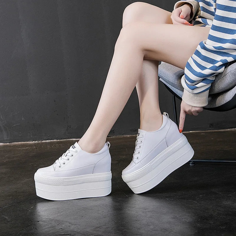 Platform Heel Wedge Shoes Sneakers Pumps White Platform Air Mesh Hollow Pumps Shoes Women Zapatos