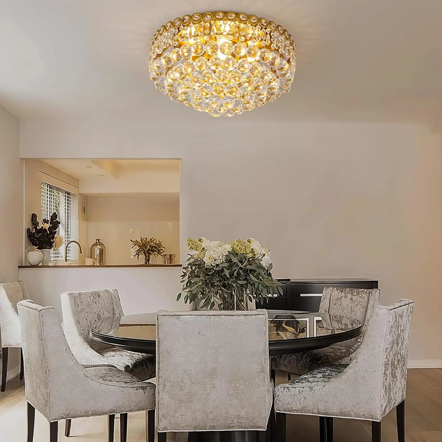 4 Light Modern Crystal Raindrop Chandelier Lighting Flush Mount LED Ceiling Light Fixture Pendant Lamp for Dining Room Bathroom