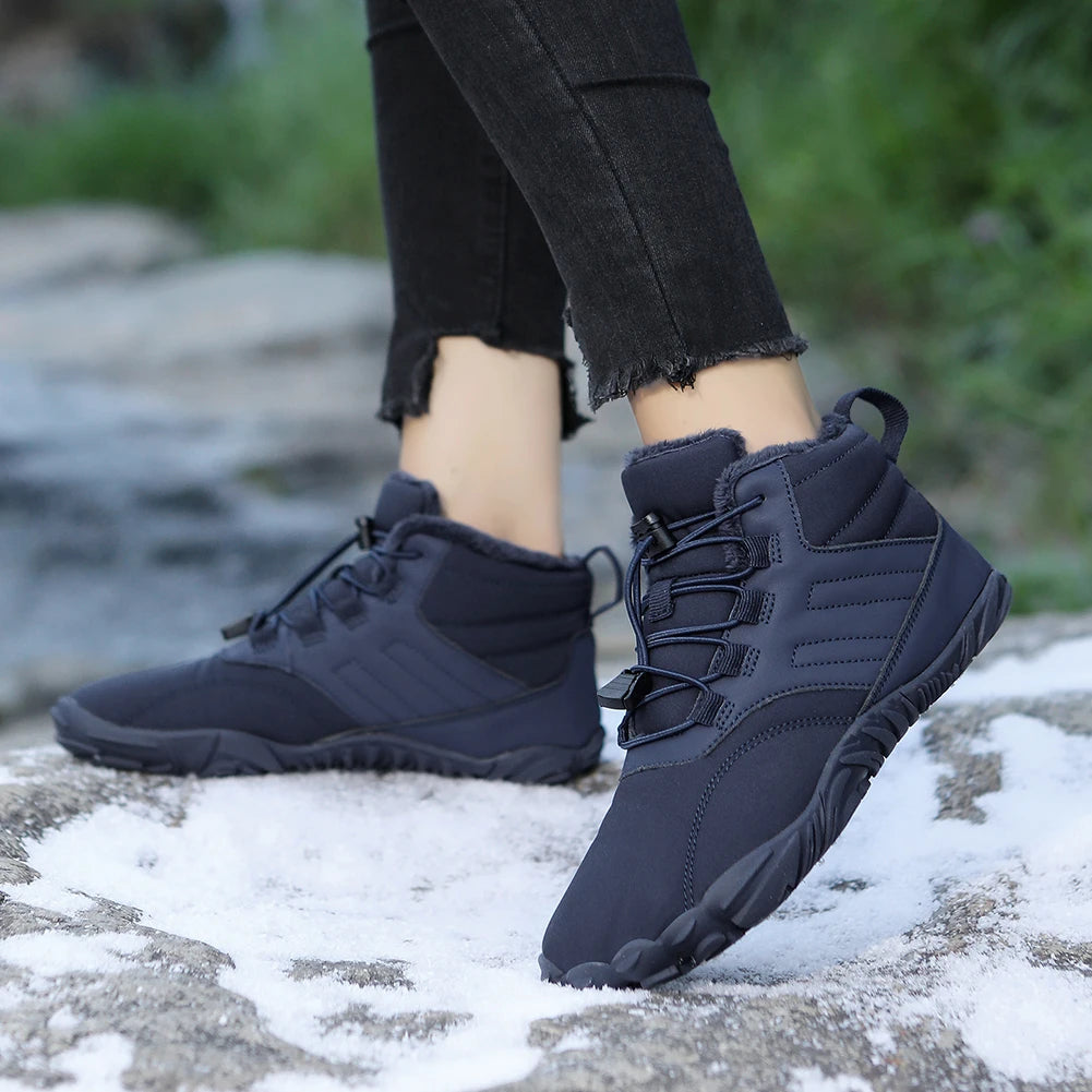 Winter Warm Running Barefoot Shoes Women Men Rubber High Ankle Boots Waterproof Non-Slip Breathable for Trekking Climbing