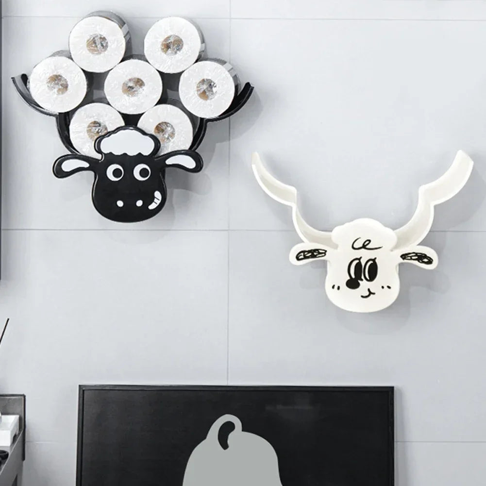 Wall Mounted Paper Storage & Organizer Sheep Toilet Paper Holder Shelves Funny Animal Toilet Paper Storage for Bathrooms Kitchen