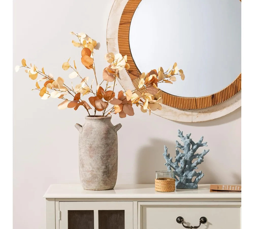 Large Ceramic Farmhouse Vase 12 Inch Tall Rustic Home Decor with Handle for Living Room Kitchen