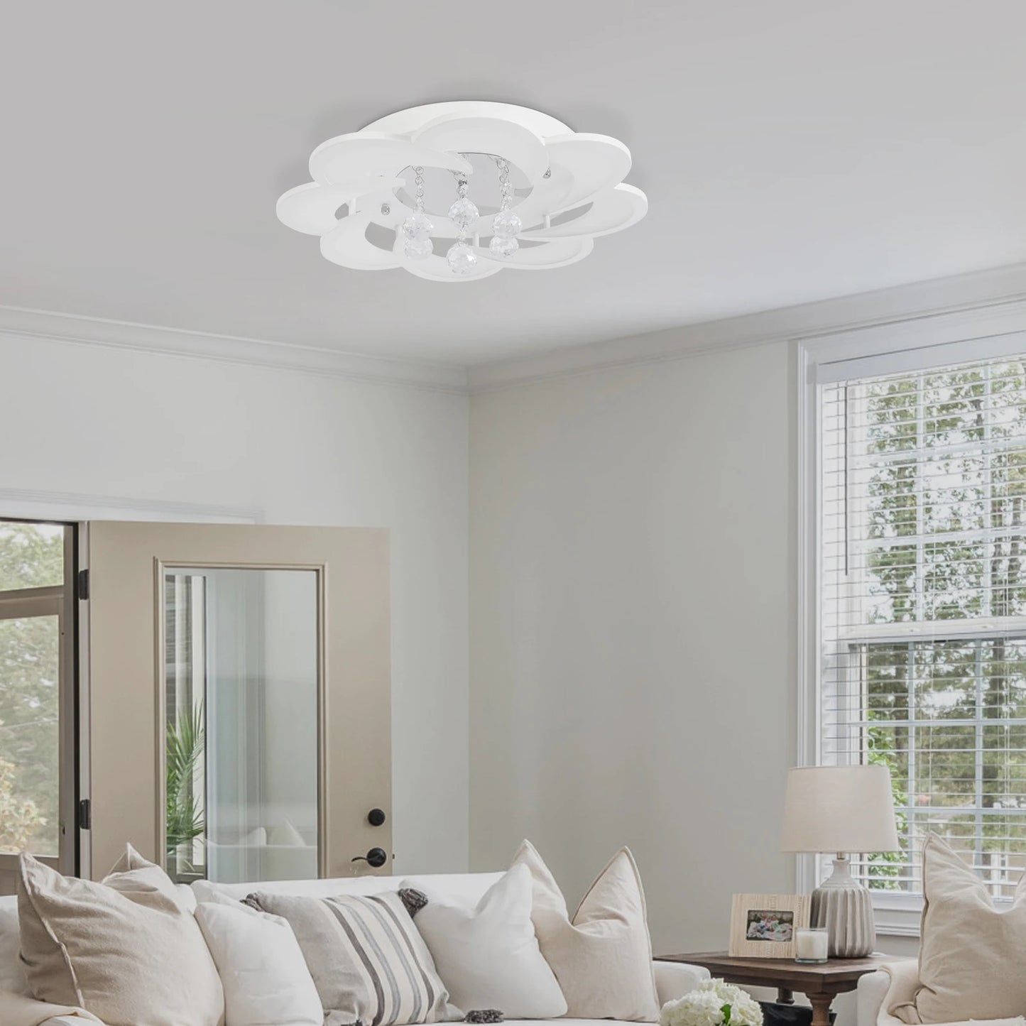 Modern Flower-Shaped Ceiling Light, 52cm/20.5in White LED Ceiling Lamp for Bedroom, 6000K Cool White, 26W 1560LM Bright Light