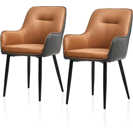 Dining Chairs Set of 2, Upholstered Dining Chairs with Arm, Faux Leather Accent Kitchen Chair, Modern Sillas de comedor