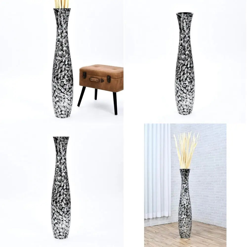 Large Silver Wooden Floor Vase - 41 Tall Decorative Holder for Artificial Plants & Pampas Grass
