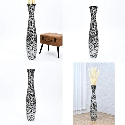 Large Silver Wooden Floor Vase - 41 Tall Decorative Holder for Artificial Plants & Pampas Grass