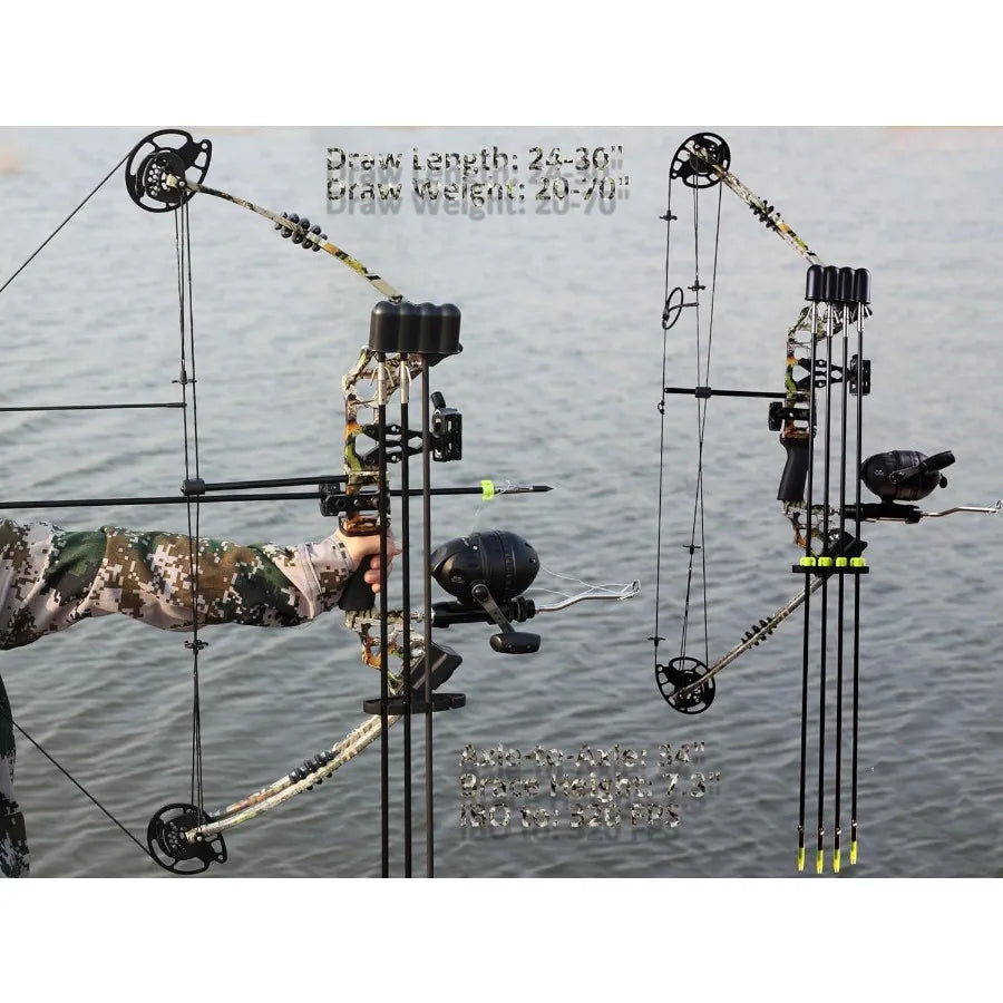 Compound Bow Fishing Combo Kit - 20-70 LBS Hunting Bow with Bowfishing Arrow and Fishing Reel for Bowfishing Archery Hunting Co