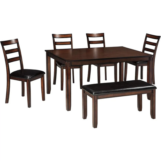 Coviar 6 Piece Dining Set, Includes Table, 4 Chairs & Bench, Dark Brown