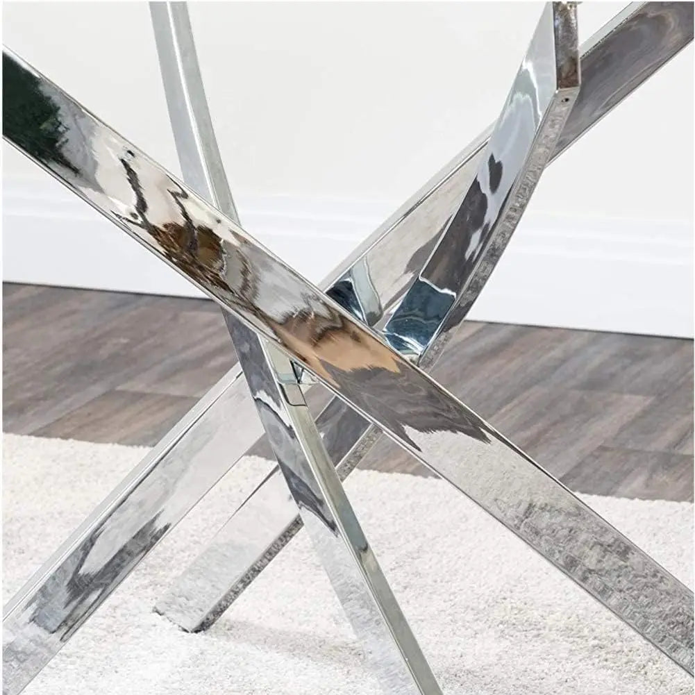 Round Tempered Glass Dining Table Set for 4, 5-Piece Modern Kitchen Table Set with 4 High-Back Upholstered Chair for Kitchen