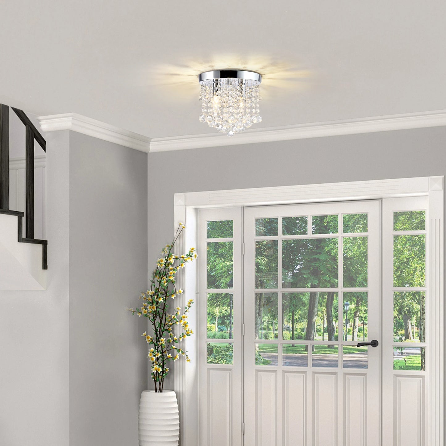 Flush Mount Lighting Crystal Ceiling Light Mini Chandelier Flush Mount Light Fixtures Ceiling Lights for Kitchen Hallway