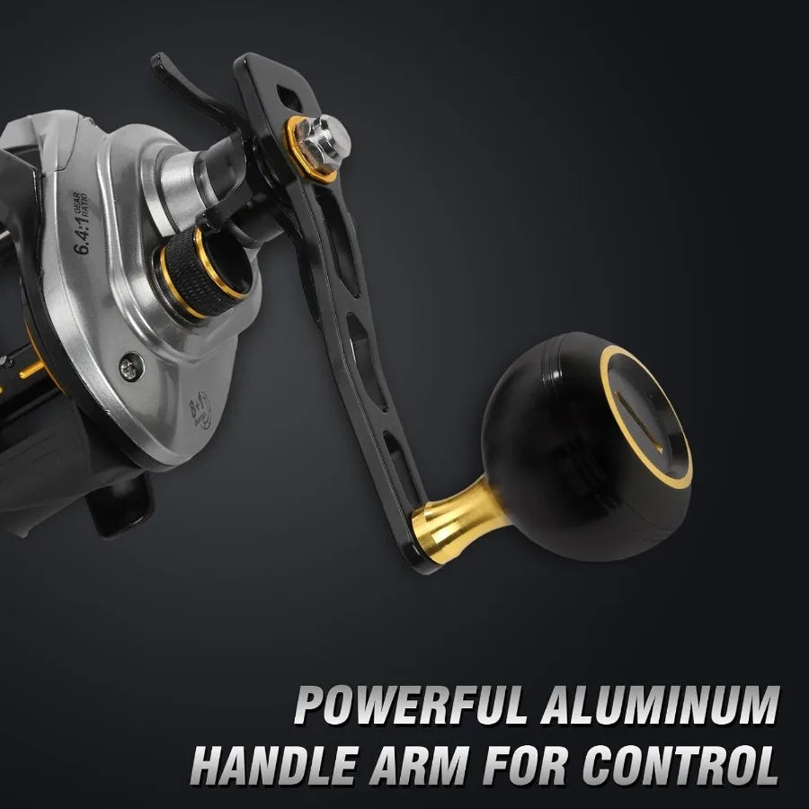 Baitcaster Reels with 6.4:1 Gear Ratio and 33 Lb Max Drag for Mandarin Fish and Sea Bass Featuring 8+1 Stainless Steel Bearings