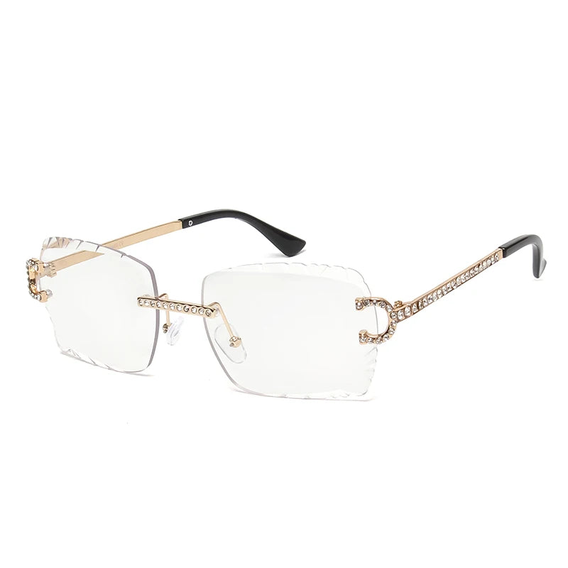 Fashion Rimless Square Sunglasses Vintage Diamond Brand Design Cut Lens Sun Glasses Men Women Metal Frame Luxury UV400 Eyewear