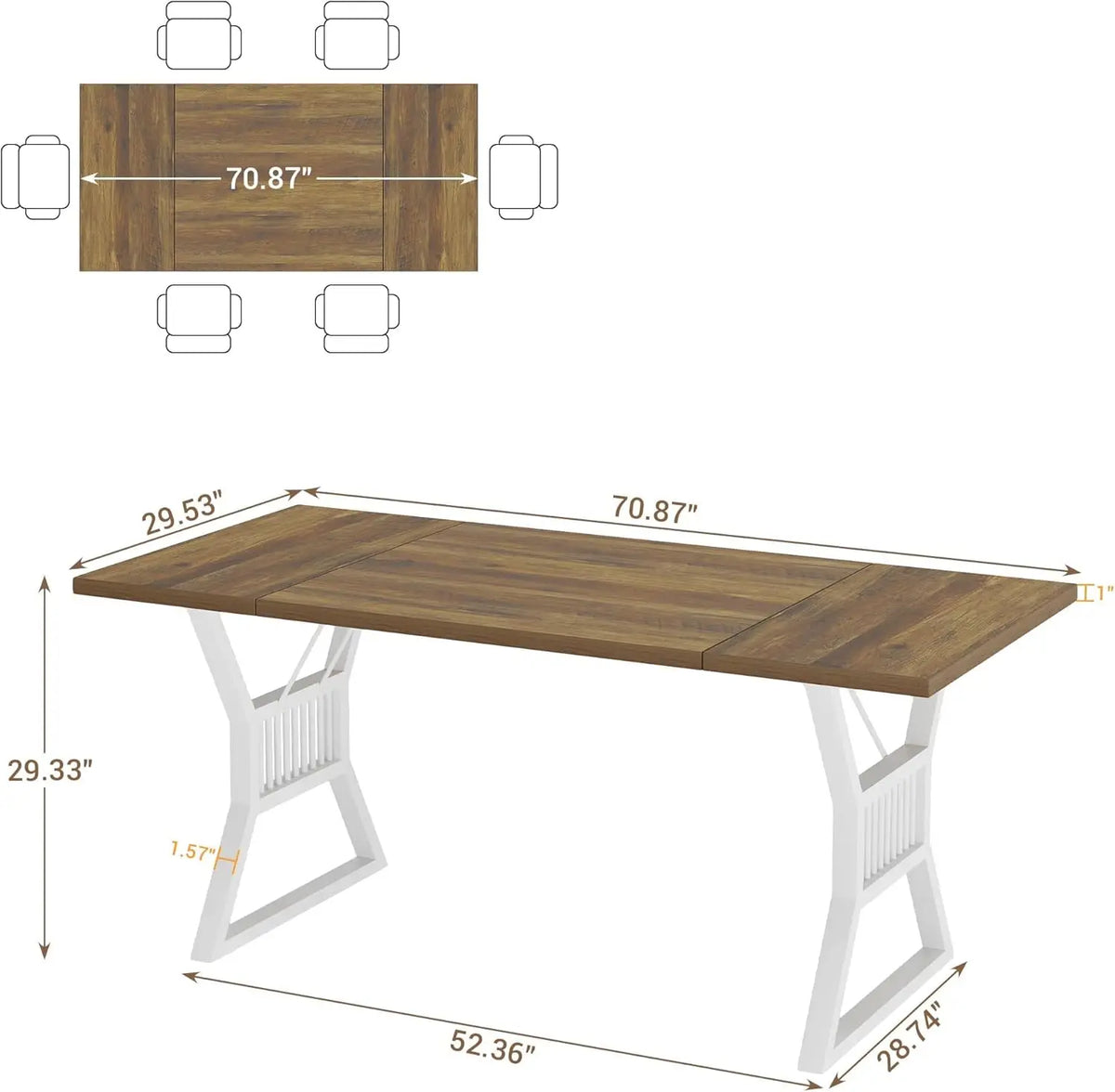 70.8 Inch Large Dining Table for 6-8, Industrial Wooden Kitchen Table with Sturdy Metal Legs, Rectangular Long Dinner Table