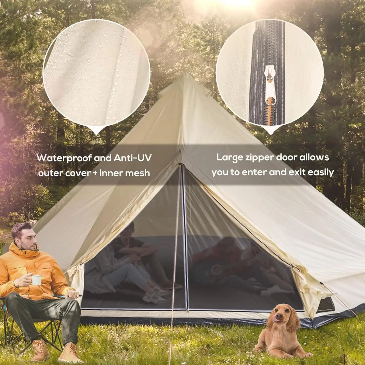 10-Person Yurt Tent Glamping Bell Tent with Spacious Interior, Breathable Waterproof Design, for Family Camping, 16' x 16' x 10'
