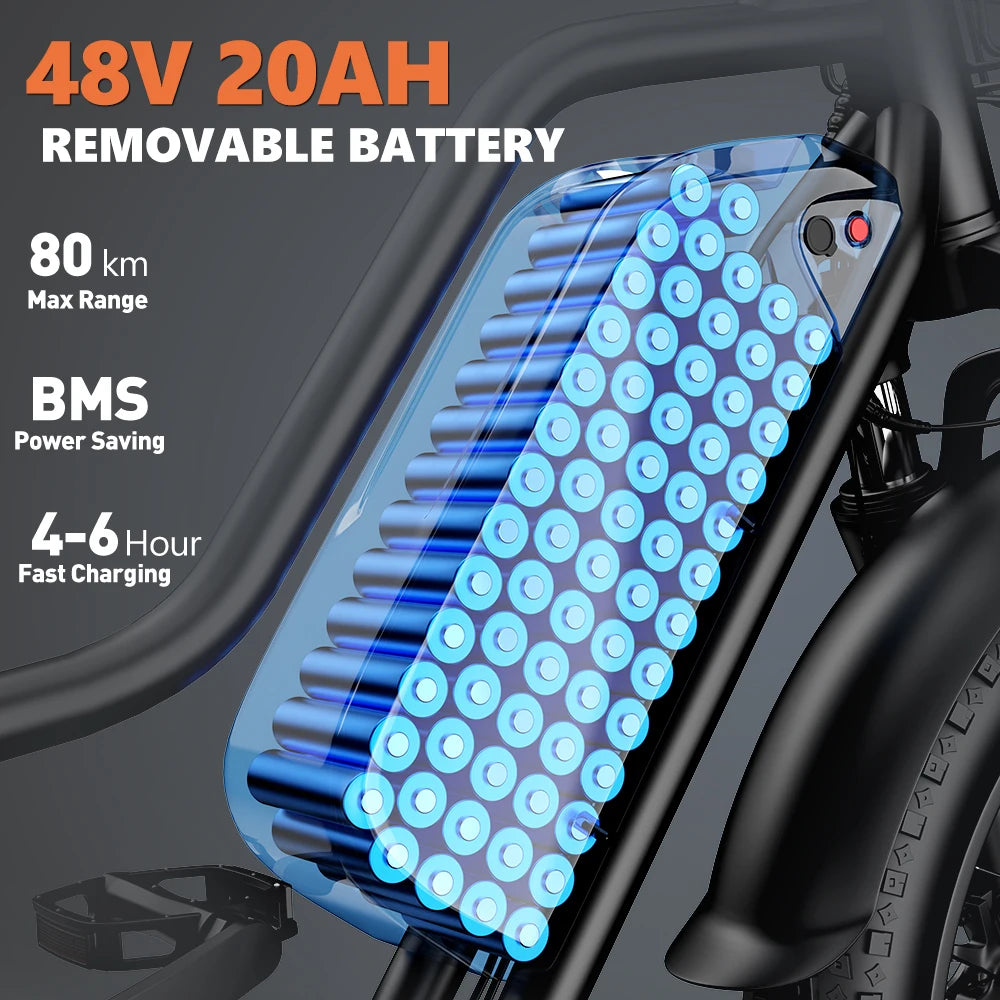 Kickwey LD20 Electric Mountain Bike 1500W Power Motor 48V20Ah Portable Battery Ebike Long Range Dual Disc Brakes Electric Bike