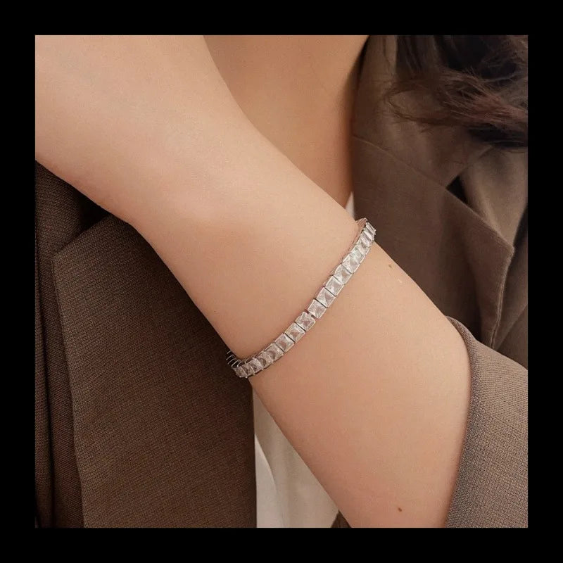 S925 Sterling Silver Single Row Zircon Hip Hop Internet Celebrity Full Zircon Bracelet Bracelet Jewelry