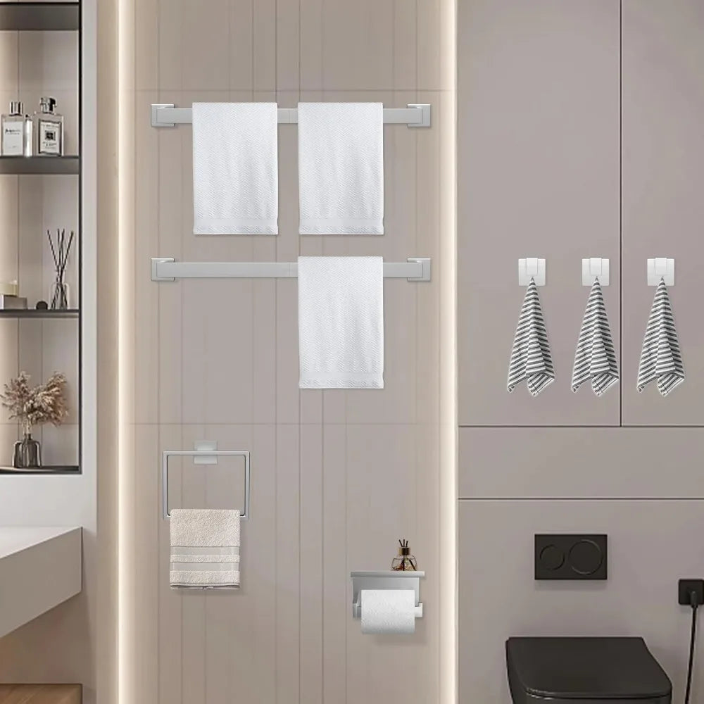 Stainless Steel 7-Piece Bathroom Hardware Set with Brushed Nickel Towel Bar and Rack, 23-Inch Towel Bars for Modern Bath Decor