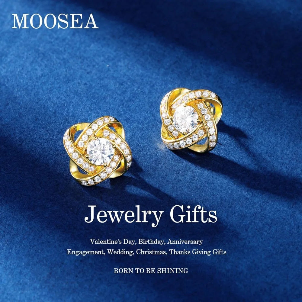 MOOSEA Moissanite Love Knot Earrings for Women, 1ct D Color VVS1 Clarity Lab Created Moissanite Earrings 925 Sterling Silver Stu
