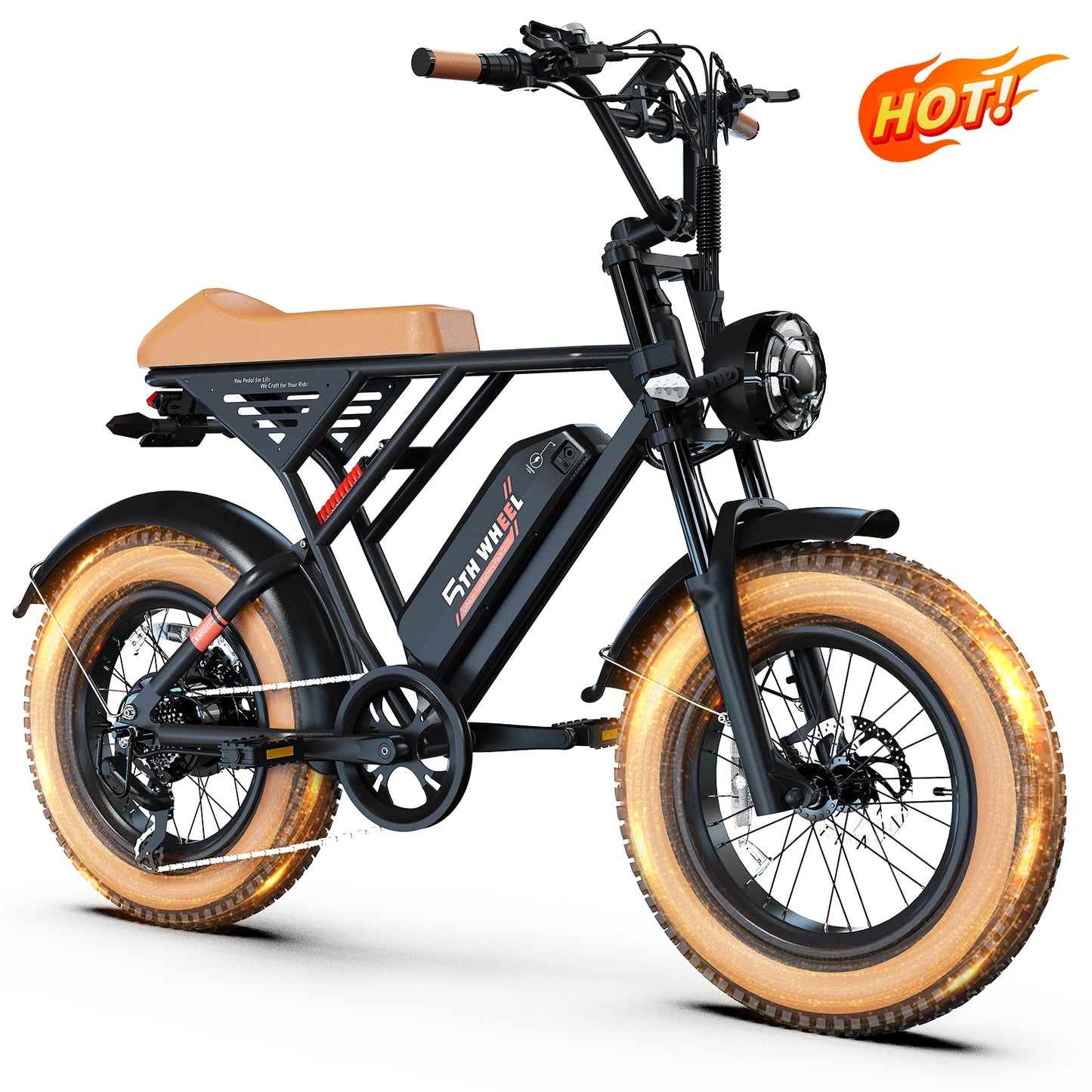 5TH WHEEL Knight Electric Bike for Adults, 1500W Peak Motor, 28MPH & 55Mile Range, 20" Electric-Motorcycle, Full Suspension