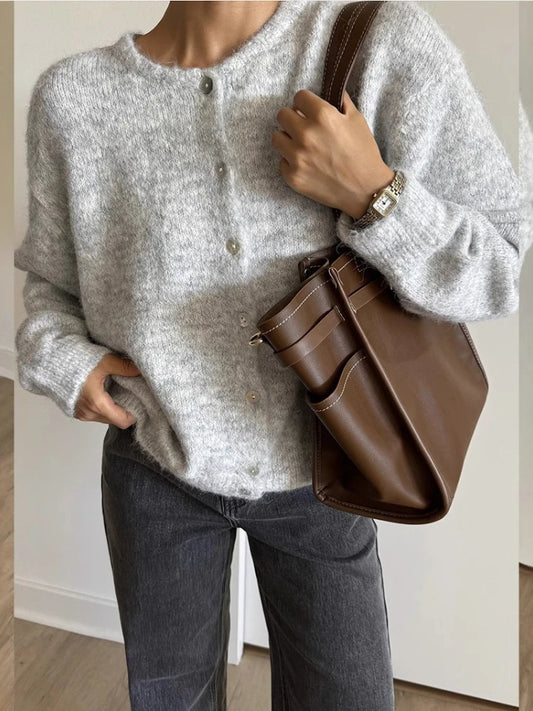 Elegant Long Sleeve Sweater Women 2025 New Single-Breasted Female Casual Cardigan Soft Cashmere Knitted Outwear