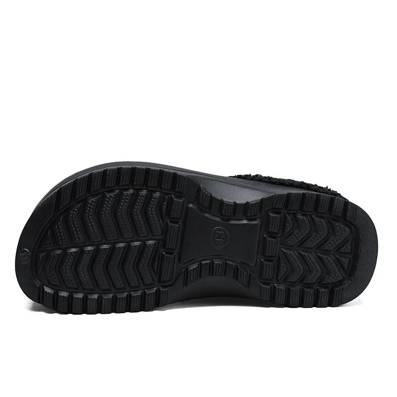 Winter Men Chef Shoes Warm Fur  Men Garden Clogs Cotton Slippers Waterproof Indoor Outdoor Warm Shoes  Bedroom Home Plush Slides