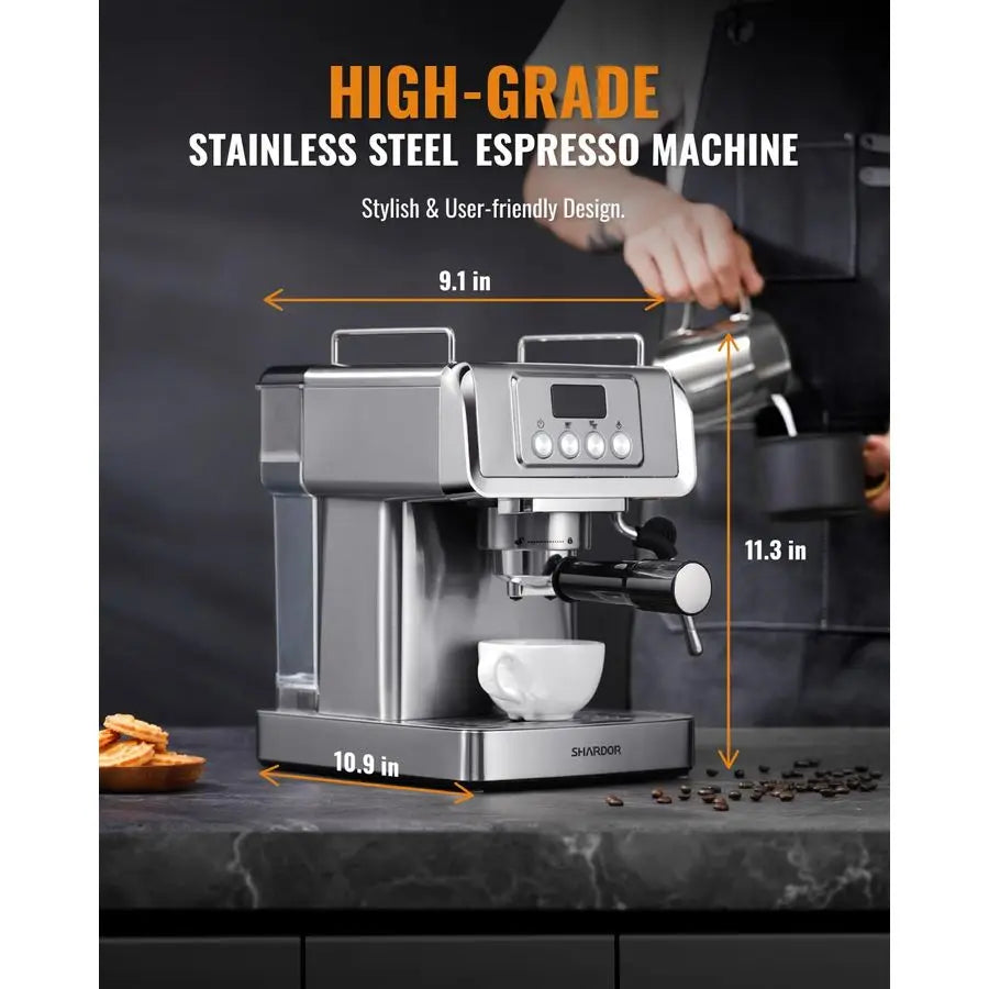 20Bar Espresso Machine for Home Barista, BuiltIn Steam Wand for Latte amp Cappuccino, Stainless Steel Coffee Maker with Temp Dis