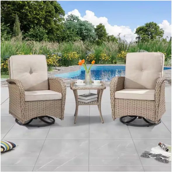 Wicker Patio Conversation Set with Cushions,Modern and chic bistro table set integrate with outdoor/indoor living space